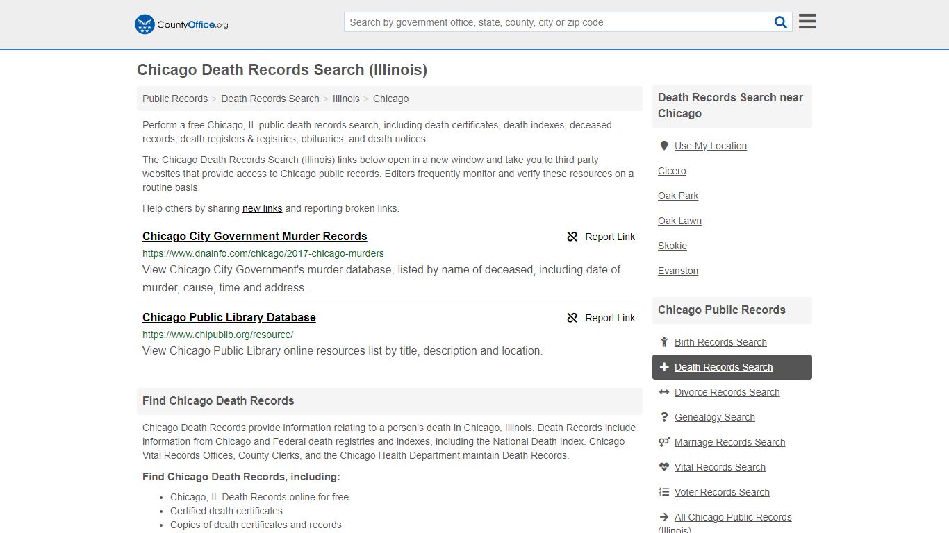 Death Records Search - Chicago, IL (Death Certificates & Indexes)