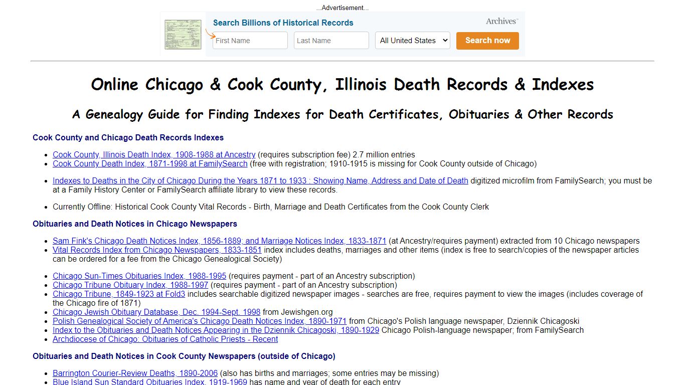 Online Chicago & Cook County, Illinois Death Records & Indexes